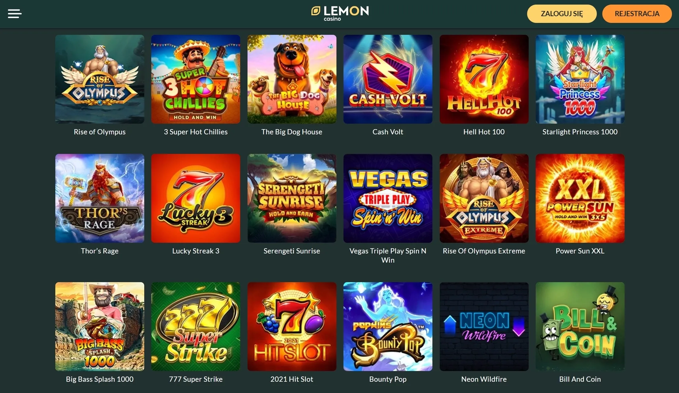 Biblioteka gier po wejściu przez Lemon Casino zaloguj